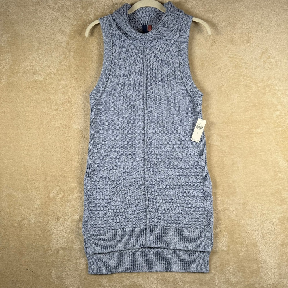 PILCRO Anthropologie NWT Blue Ribbed Knit‎ Turtleneck Sleeveless Sweater Tunic M